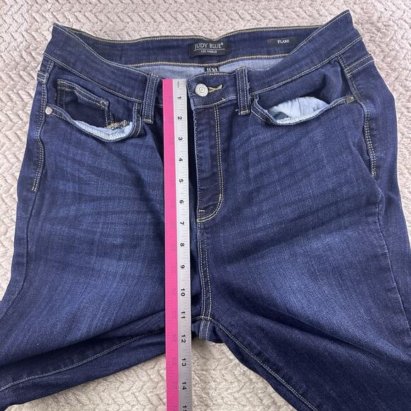 Judy‎ Blue Flare Los Angeles Jeans Womens 11/30 Raw Hem Zip Dark Wash - Picture 8 of 14